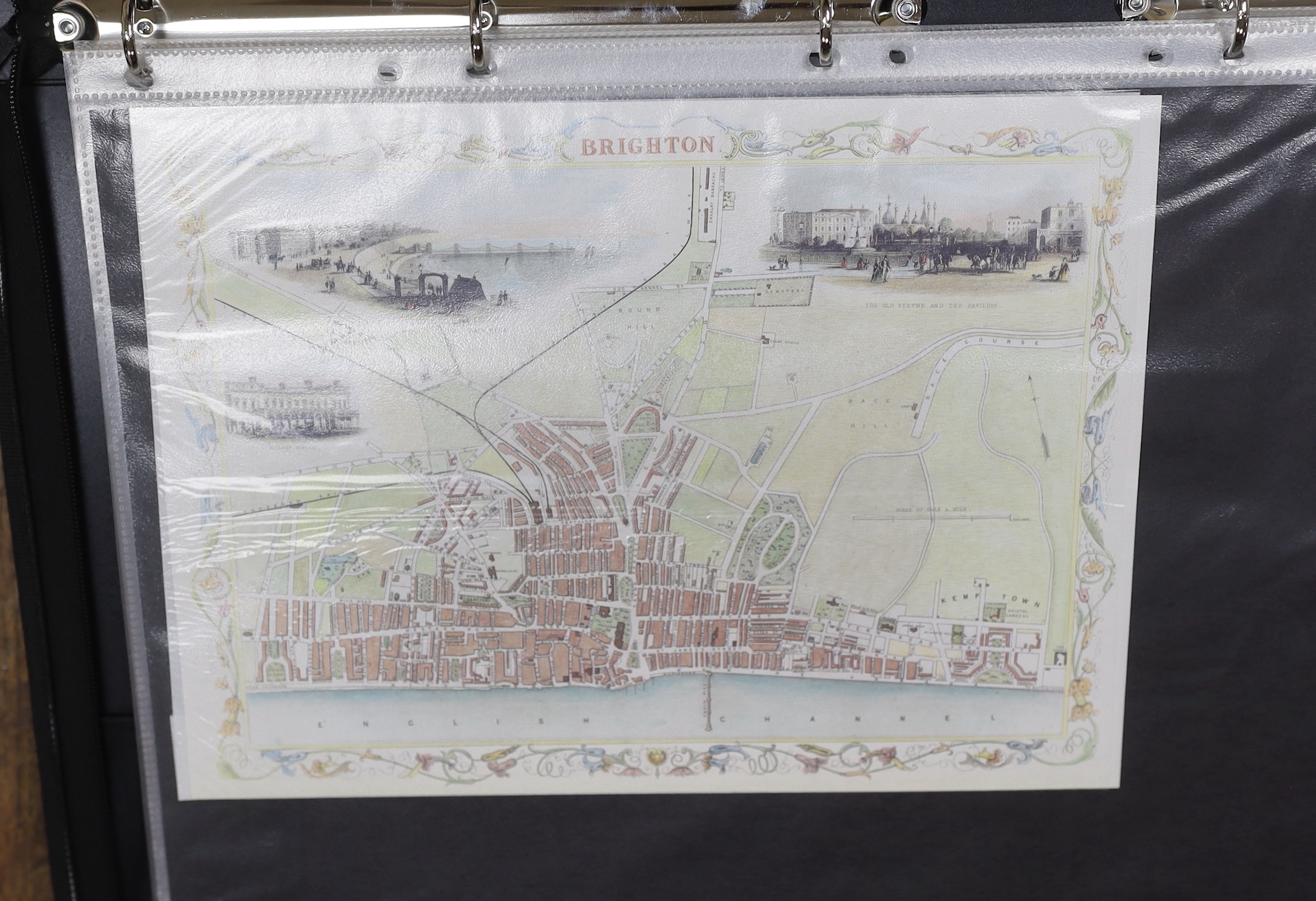 Two folders containing thirty-four 19th century maps of Sussex and Brighton, including; seven LBSCR railway related maps, two Brighton town plans, together with a variety of other Sussex maps